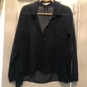 BCBG Generation navy blue chiffon top